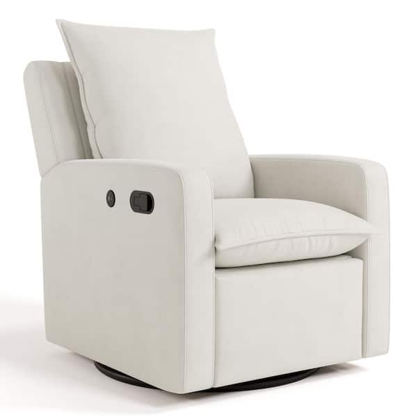 Storkcraft Timeless Ivory Boucle Polyester Upholstered Recliner With USB
