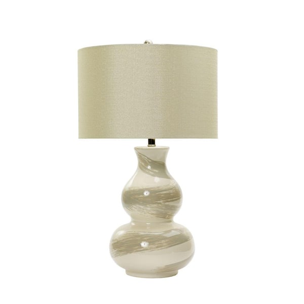 Unbranded 28 in. White Swirl Ceramic Table Lamp with Transparent Grey Brushstrokes