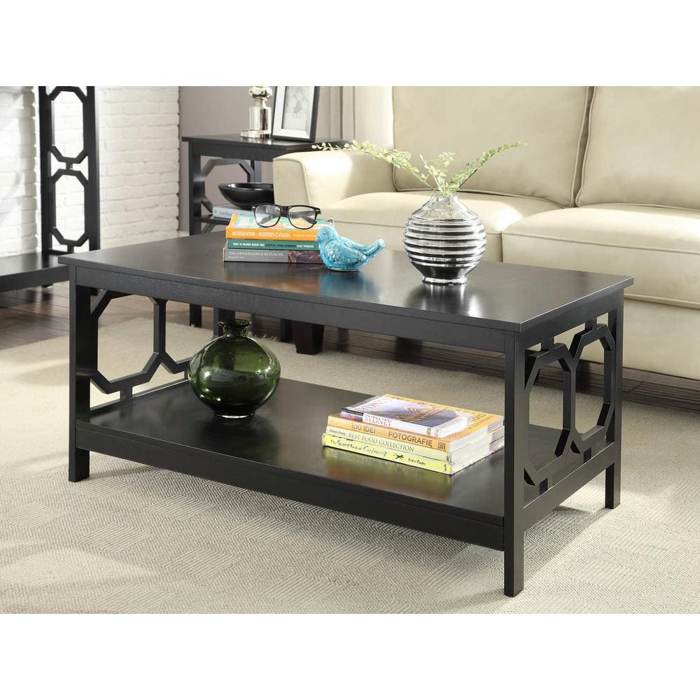 Omega 40'' Rectangular Black Wood Coffee Table with Shelf