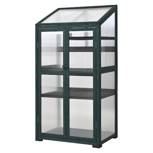 Tenleaf 31.5 in. W x 22.4 in. D x 62 in. H Green Wood Greenhouse Balcony Portable Cold Frame with Wheels and Adjustable Shelves