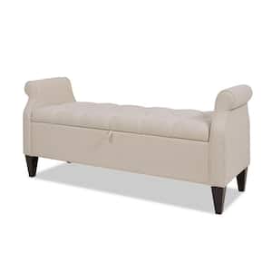 Jacqueline Tufted Roll Arm Storage Bench Sky Neutral