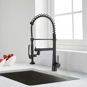 Single Handle Deck Mount Pull Down Sprayer Kitchen Faucet with LED in Matte Black