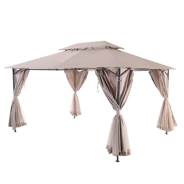 ANGELES HOME 10 ft. x 13 ft. Outdoor Gazebo Canopy Shelter with Double Roof Tops, Curtain Screens