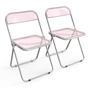 Stackable Transparent Pink Acrylic Folding Chair (Set of 2)
