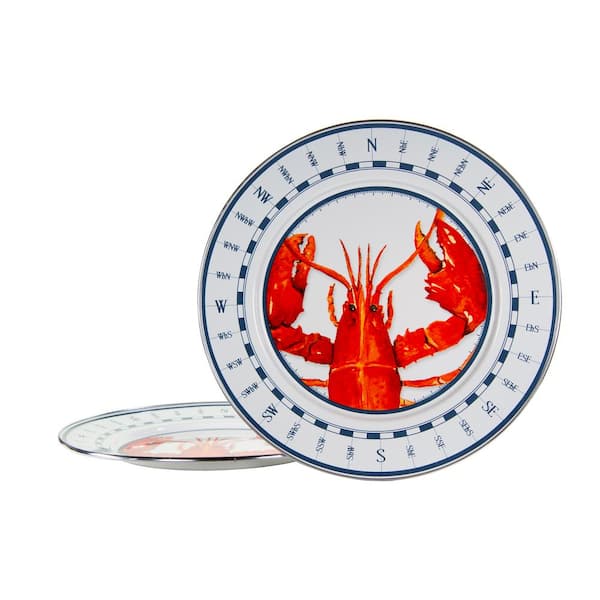 Golden Rabbit Lobster 12.5 in. Enamelware Round Chargers (Set of 2)