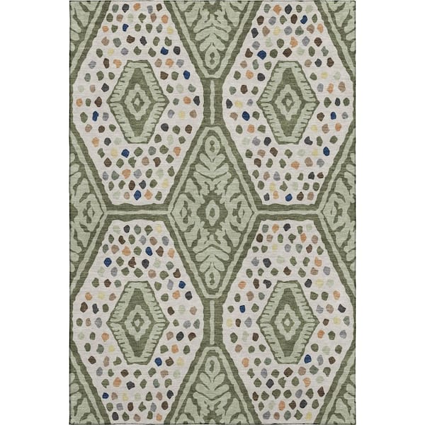 Mayfield Premium Machine Washable Abstract AMF2457 Sage 5 ft. x 7 ft. 6 in. Area Rug