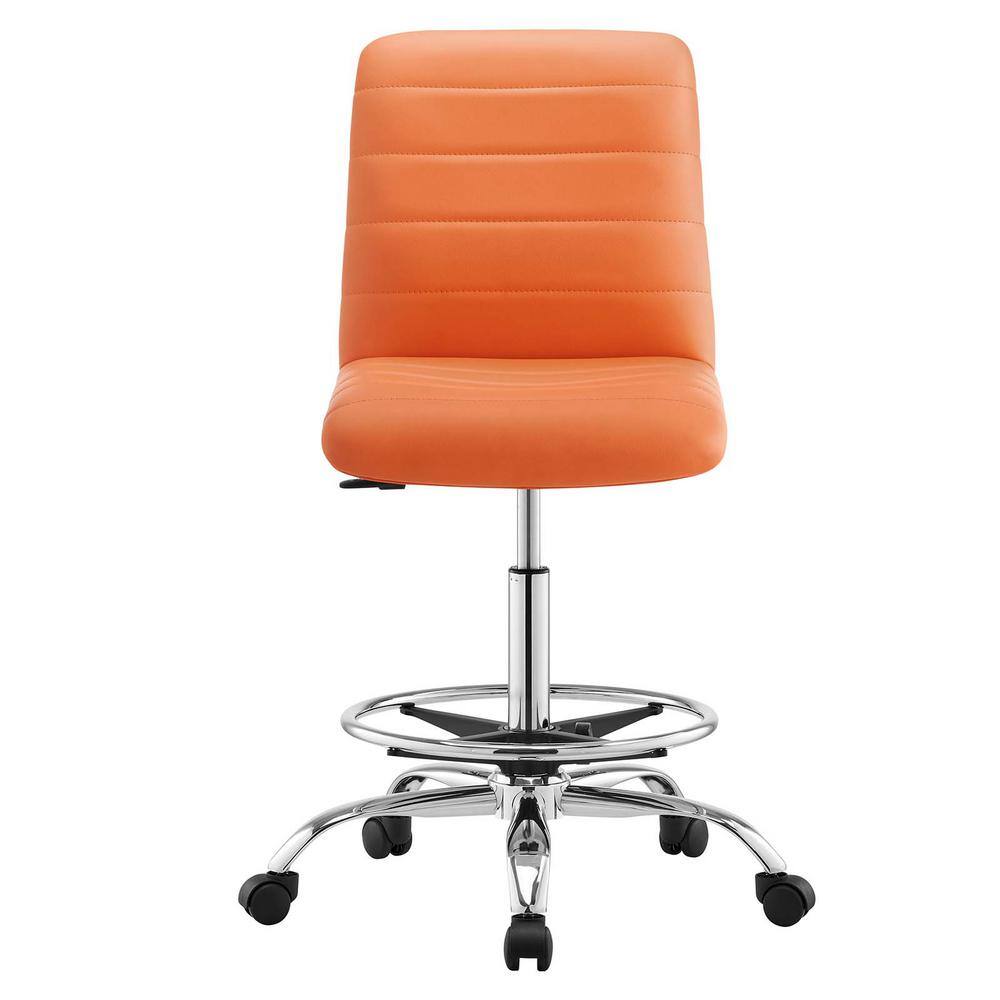 Silver and Orange Vegan Leather Armless Swivel Drafting Chair