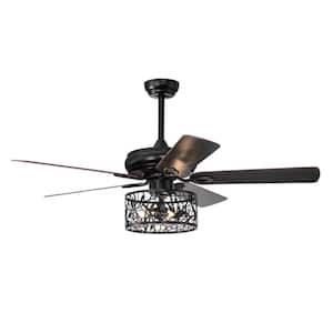 52 in. Rustic Industrial Indoor Black Chandelier Ceiling Fan Light with Metal Shade and 2 Down-Rod