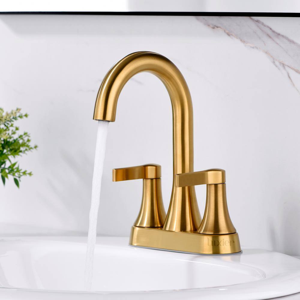 Brushed Gold 2-Handle Centerset Bathroom Faucet with Drain Assembly