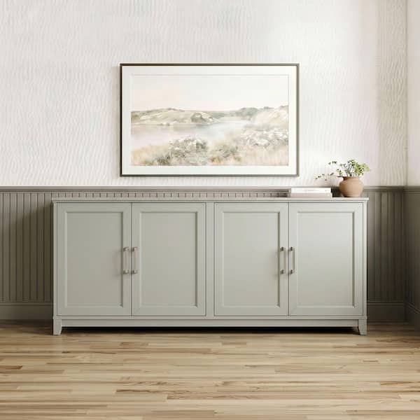 Bedford Bedford Gray Frame/Brushed Stainless Steel Hardware 4-Door TV Stand Fits TV's up to 75 in. w/ Adjustable Shelves