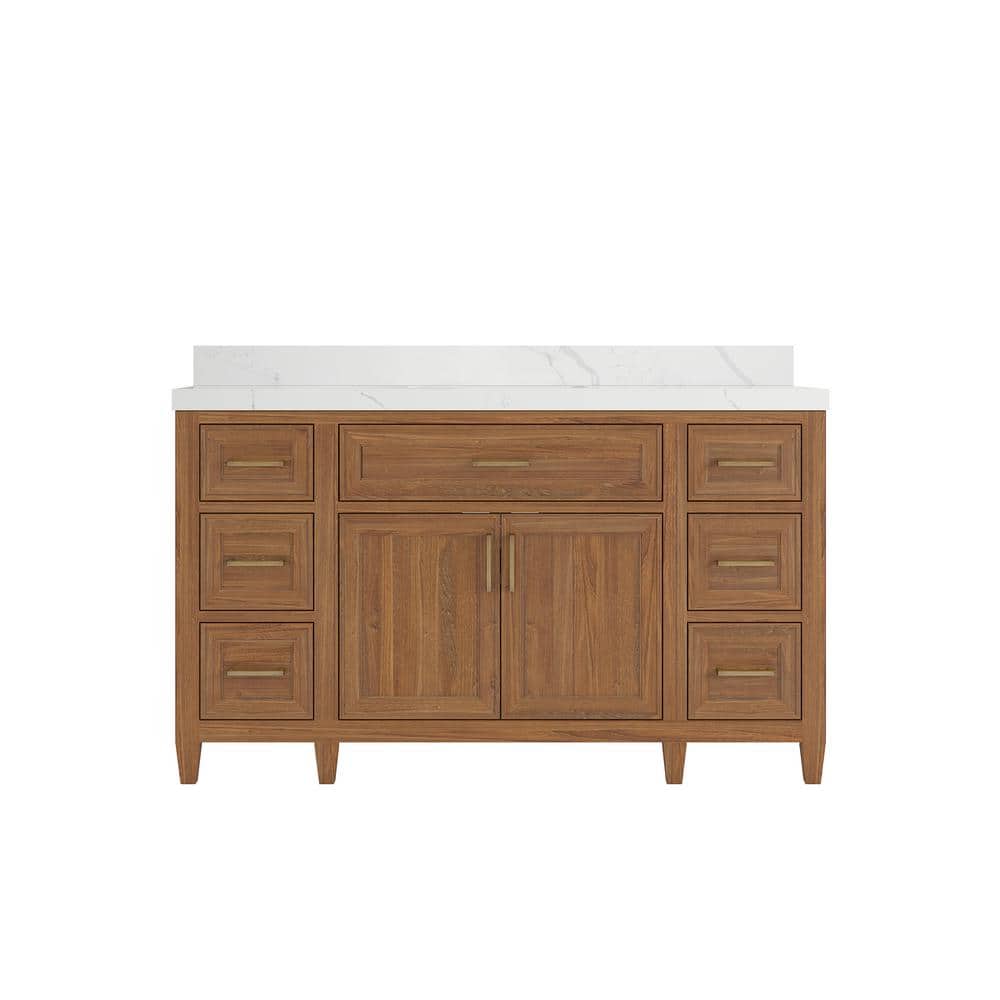 Santa Monica 60 in. W x 22 in. D x 36 in. H Single Sink Bath Vanity in Dark Natural with 2 in. Calacatta Laza Top price history on PriceWatchPro
