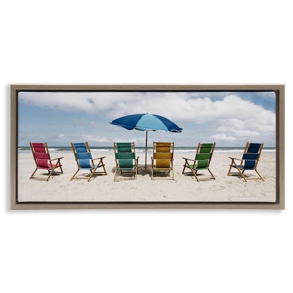 Colorful Beach Chairs by Natalie Carpentieri Brown Floater Frame Nature Graphic Art Print 31 in. x 15 in.