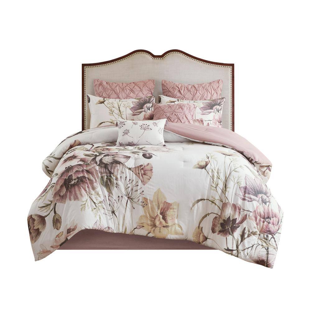 Madison Park Gisele 8Piece Blush Cal King Cotton Printed Comforter Set MP106166 The Home Depot