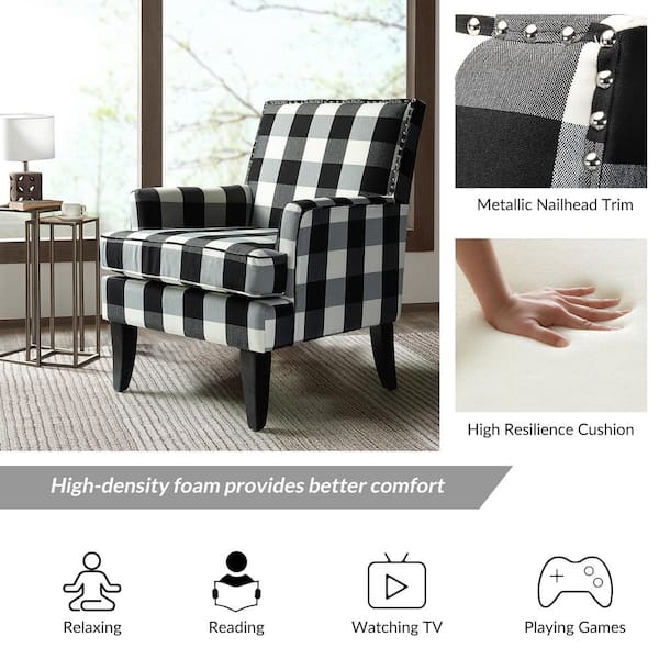 14 Karat Home Wooden Upholstery Armchair with Nailhead Trim, Comfy Accent Chair for Living Room and Bedroom, Stripe Black, Size: 27.5