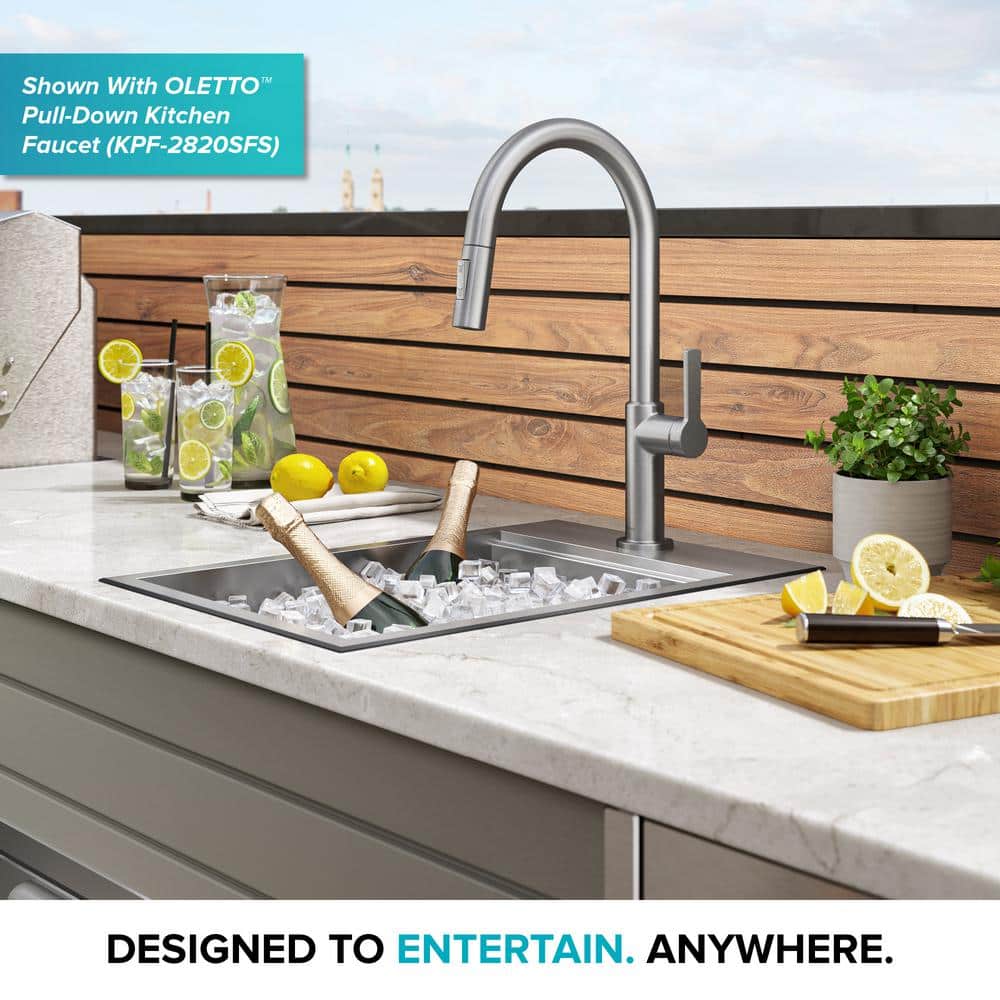 Kore 15" Stainless Steel Outdoor Workstation Sink with Bamboo Cutting Board