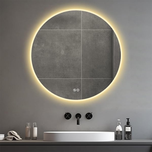 Silver 32 in W x 32 in. H Modern Round Glass Framed Mirror Wall Mirror Vanity Mirror