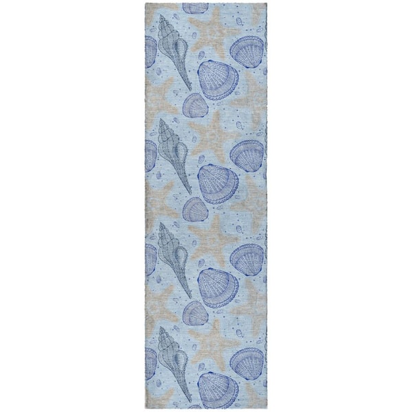 Dream Shag Premium Machine Washable Abstract ADS183 Blue 2 ft. x 7 ft. Runner Rug