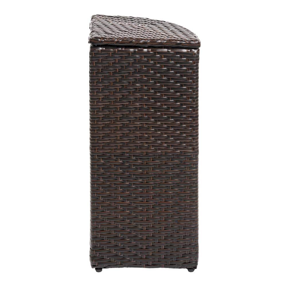Brown Faux Wicker Corner Outdoor Trash Can with Lid