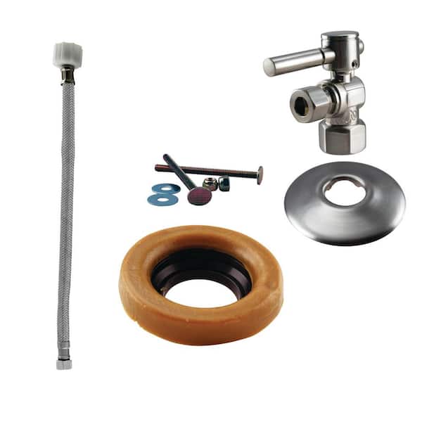 Westbrass 1/2 in. IPS Lever Handle Angle Stop Toilet Installation Kit with Steel Supply Line in Stainless Steel