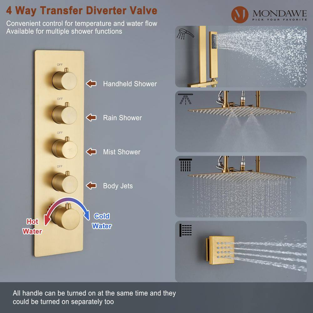 Luxurious Brushed Gold Dual Ceiling Mount Shower System