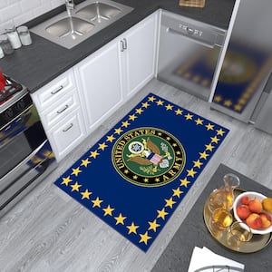 Blue/Multi 3 ft. x 5 ft. Washable Man Cave Bedroom US ARMY Stars Logo Non-Slip Area Rug