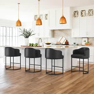 35.2 in. Modern Black Faux Leather Upholstered Barrel Counter Stool with Metal Frame Counter Height Bar Stool Set of 4