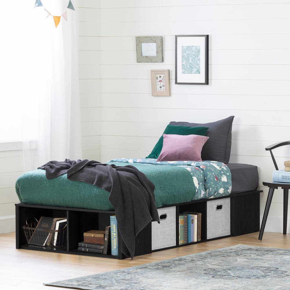 Twin Black Oak Wood Frame Captain's Bed with Storage Drawers