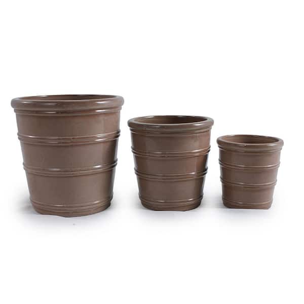 Jacob 10.04 in., 12.99 in. and 15.94 in. Tall Antique Yellow Round Ceramic Patio Outdoor Planter Set (3-Pack)