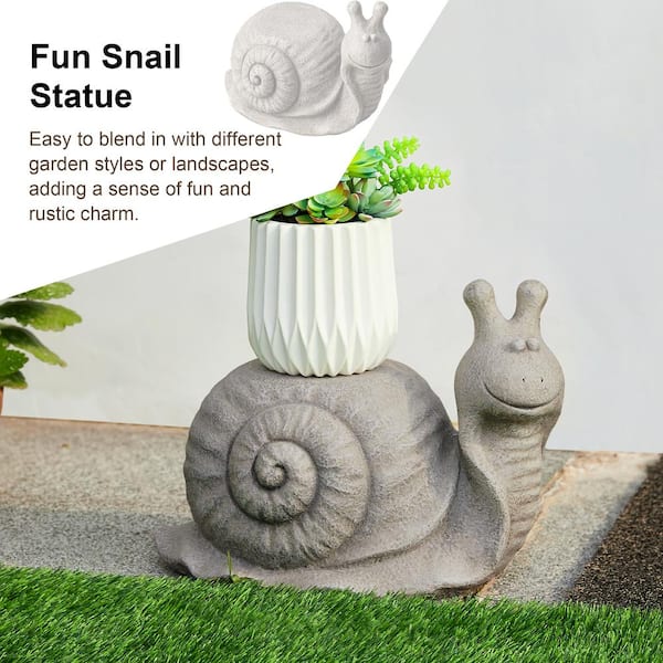 Glitzhome 16.25 in. L MGO Snail Garden Statue or Planter Stand