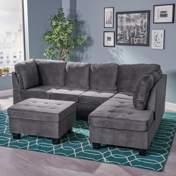 6 Seater L Shaped Sectional Sofa, Clonmel Charcoal 3 Piece Right Facing Chaise Sectional Sofa