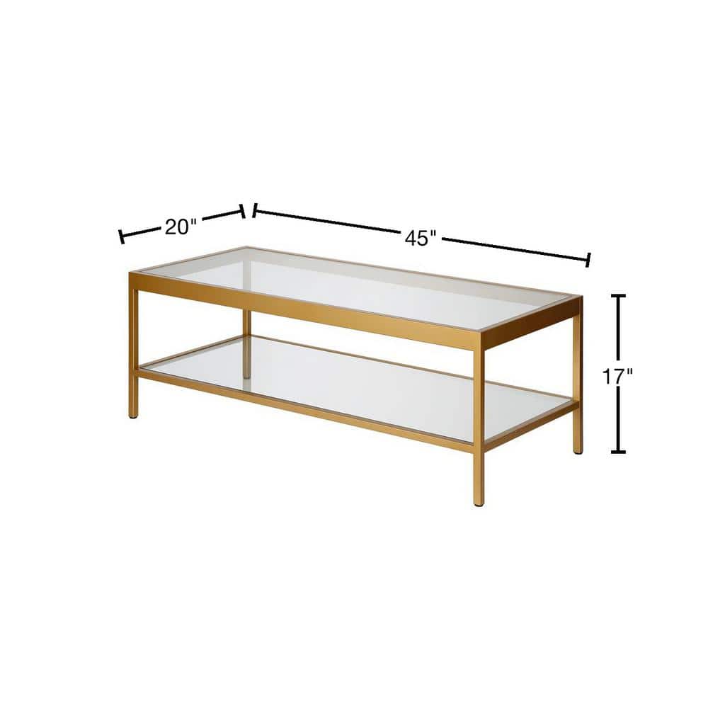 Elegant 45" Gold Metal and Glass Coffee Table with Storage