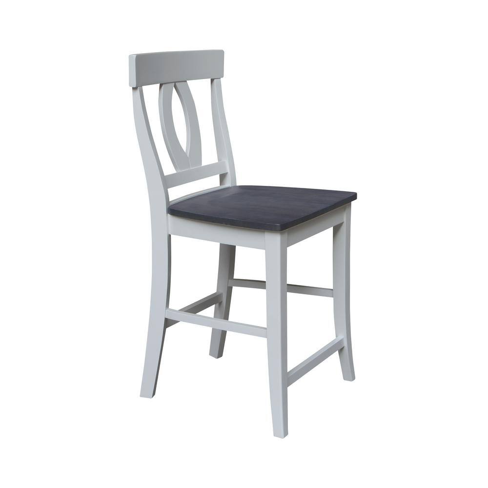 White and Heather Gray Wood Counter Height Stool with Splat Back
