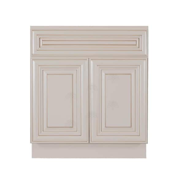 LIFEART CABINETRY Princeton Assembled 24 in. x 34.5 in. x 24 in. Base Cabinet with 2-Door and 1-Drawer in Creamy White Glazed