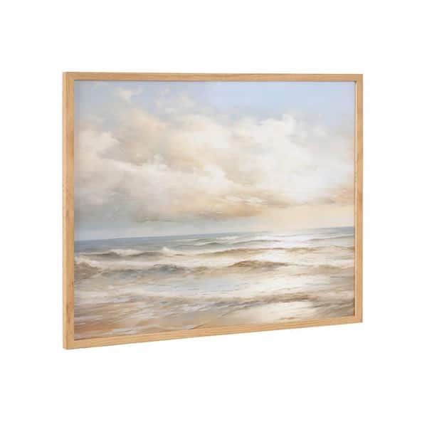 Kate and Laurel Gallery Beach Waves Sunset Cloud Landscape by The Creative Bunch Studio Natural Framed Art Print 20 in. x 16 in.