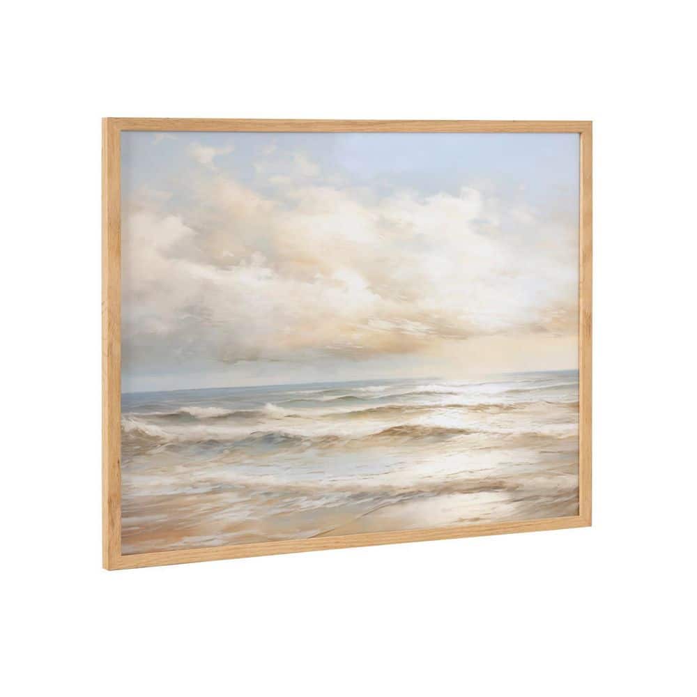 Natural Wood Framed Beach Waves Sunset Landscape Print