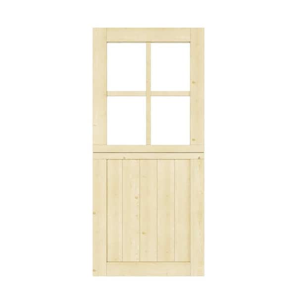 36 in. x 80 in. Solid Pine Universal 4 Lite Clear Glass Unfinished Dutch Door Design Wood Front Door Slab