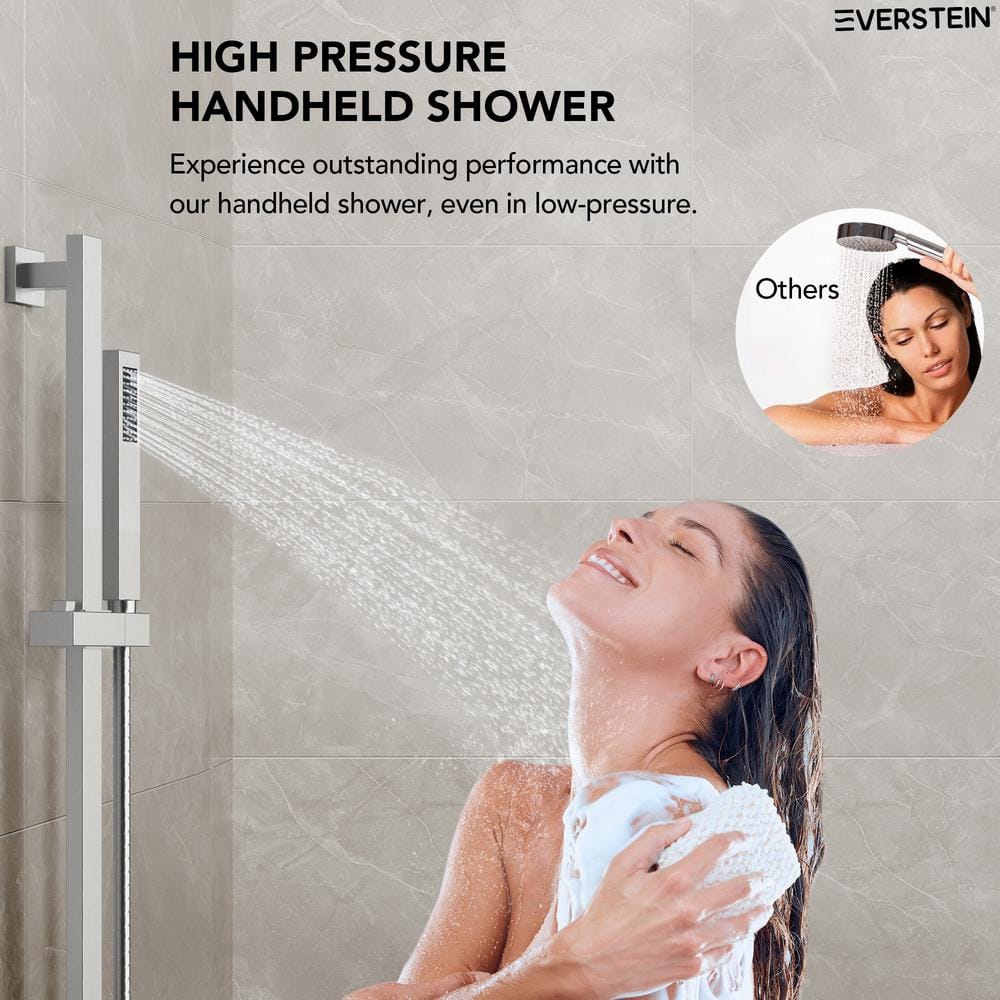 Brushed Nickel Dual Rainfall Shower System with Handheld Spray
