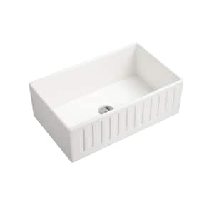 White Ceramic 29.9 in. Reversible Single Bowl Farmhouse Apron Kitchen Sink