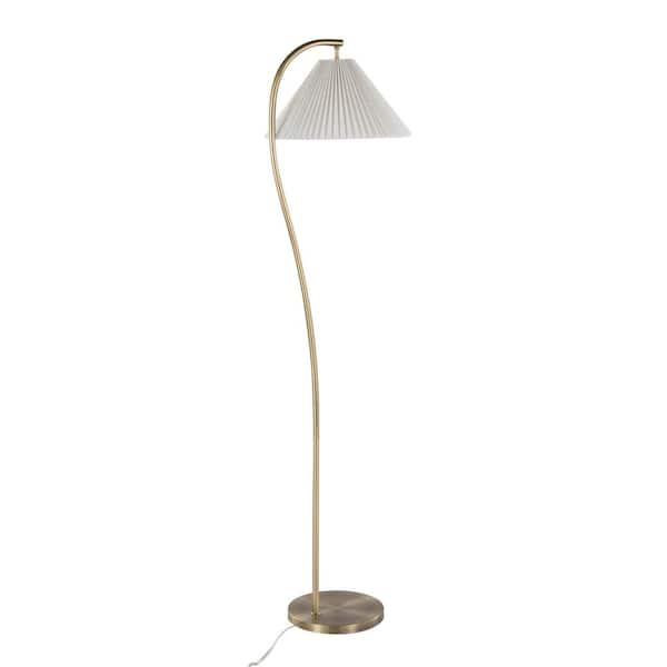 65 in. Gold Metal Glam 1-Light Smart 1-Way (On/Off) Standard Floor Lamp for Living Room with Linen Cone Shade