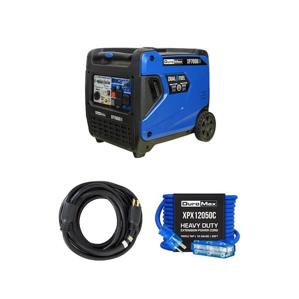 7000 Watt Dual Fuel Inverter Generator, 25 ft. 30 Amp Power Cord, and 50 ft. 12/3 15 Amp Extension Cord Combo
