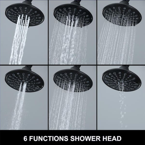 Single-handle Shower Faucet Set With 6-spray Touch-clean Shower Head, Matte Black （Round-in Valve）