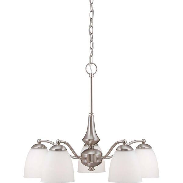 SATCO 5-Light Brushed Nickel Chandelier with Frosted Glass Shade