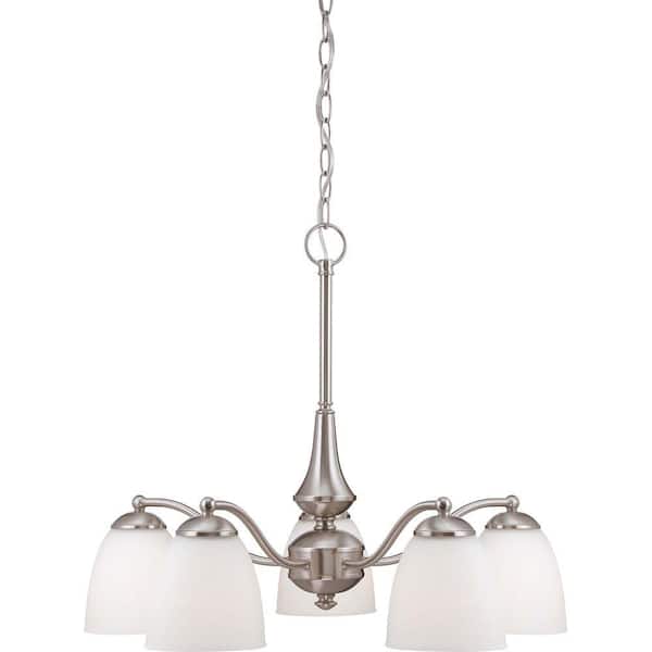SATCO:Satco 5-Light Brushed Nickel Chandelier with Frosted Glass Shade
