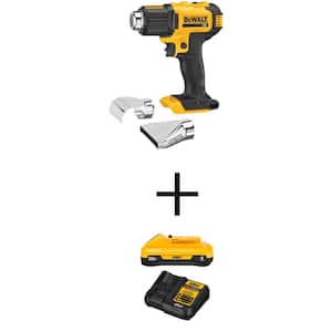 20V MAX Cordless Compact Heat Gun with Flat and Hook Nozzle Attachments with 20V 4Ah Battery and 12V - 20V MAX Charger