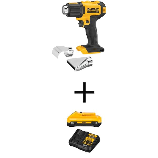 DEWALT 20V MAX Cordless Compact Heat Gun with Flat and Hook Nozzle Attachments, 20V 4.0Ah Battery, and 12V - 20V MAX Charger