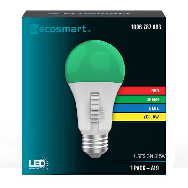 hoofdonderwijzer Zeep mobiel EcoSmart 5-Watt A19 Color Changing Party LED Light Bulb (1-Pack) A19/LED/PARTY/ESM  - The Home Depot