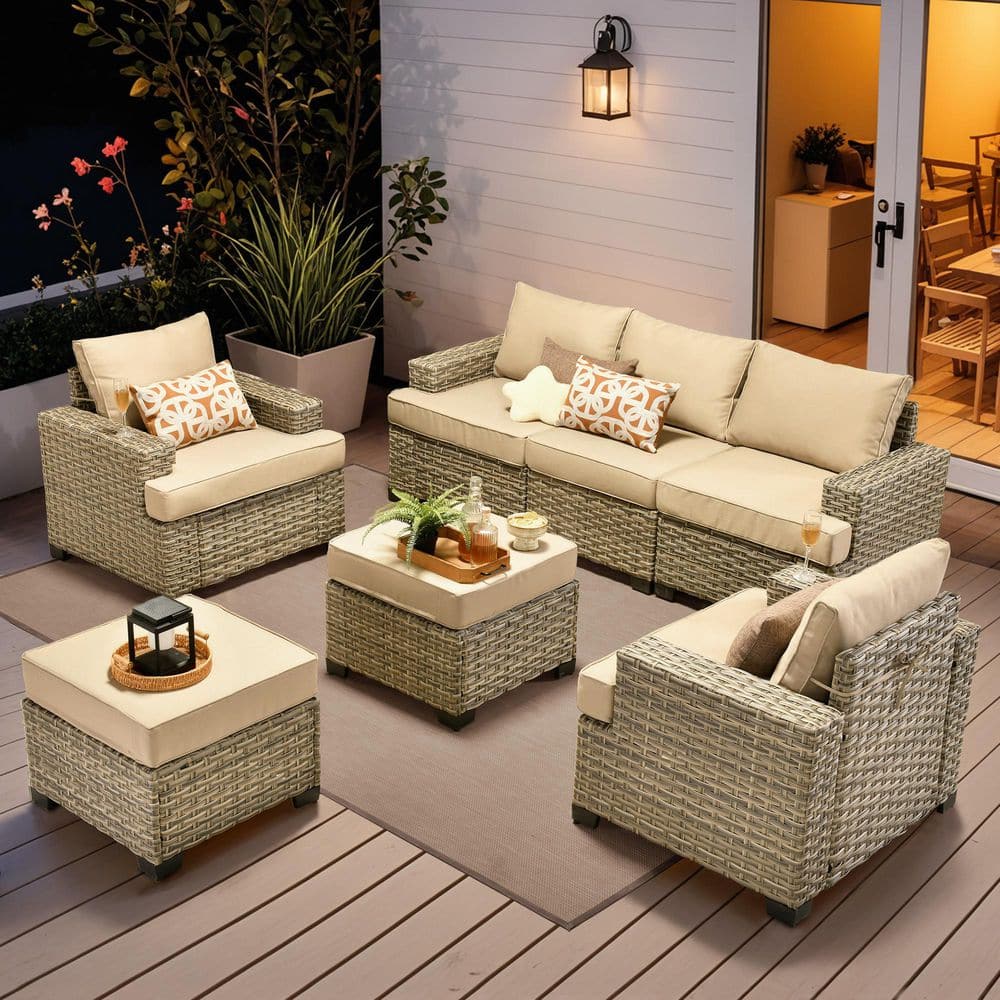 Tiberty Gray 7-Piece Wicker Patio Conversation Seating Set with Beige Cushions price history on PriceWatchPro