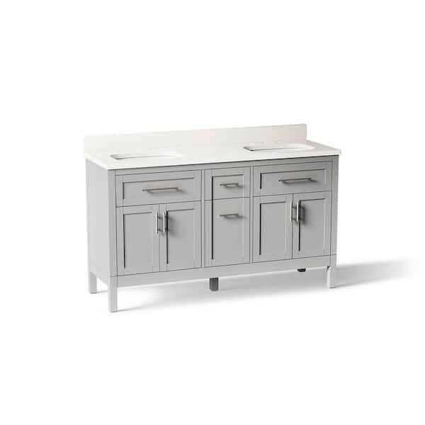Hadron 61 in. Double Sink Freestanding Atmos Grey Bath Vanity with White Quartz Top Assembled