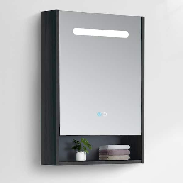 Getpro 21 in. W x 29.5 in. H Rectangular Black Wood Surface Mount Medicine Cabinet with Mirror and LED Light
