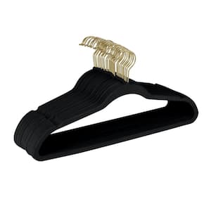25-Pack Slim Velvet Gold Hook Hangers in Black